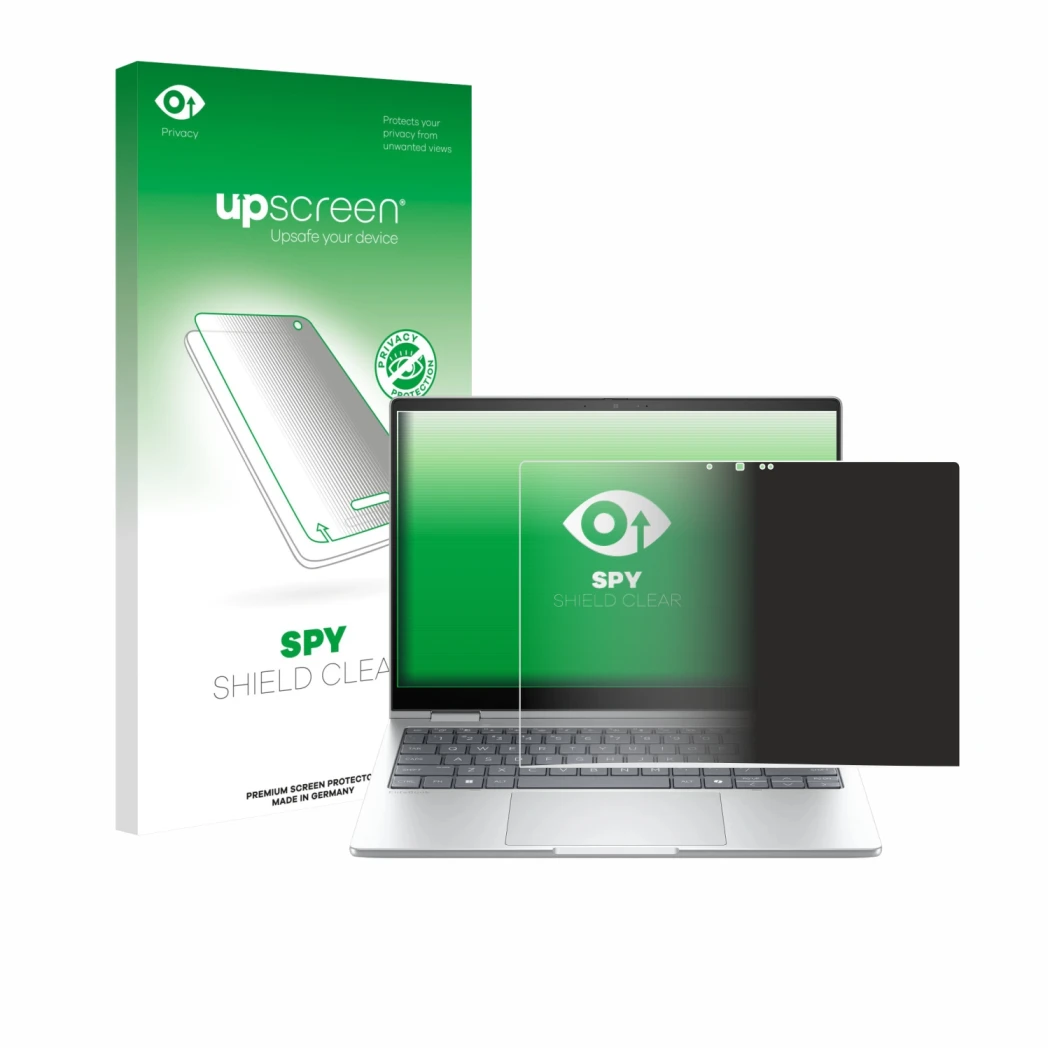 Vorderseite einer Produktverpackung mit dem Markenlogo upscreen. Daneben ist das Gerät HP EliteBook 8 Flip G1i 13