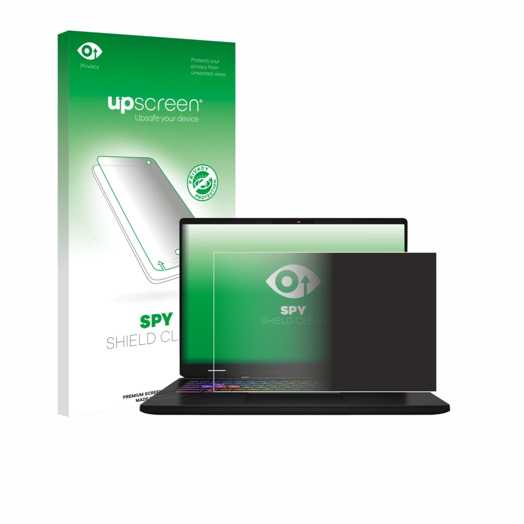 Vorderseite einer Produktverpackung mit dem Markenlogo upscreen. Daneben ist das Gerät MSI Vector 16 HX AI mit dem zugehörigen