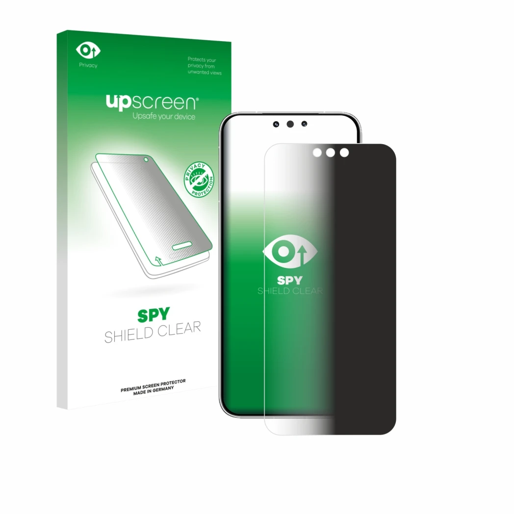 Vorderseite einer Produktverpackung mit dem Markenlogo upscreen. Daneben ist das Gerät Huawei Mate 80 Pro mit dem zugehörigen 