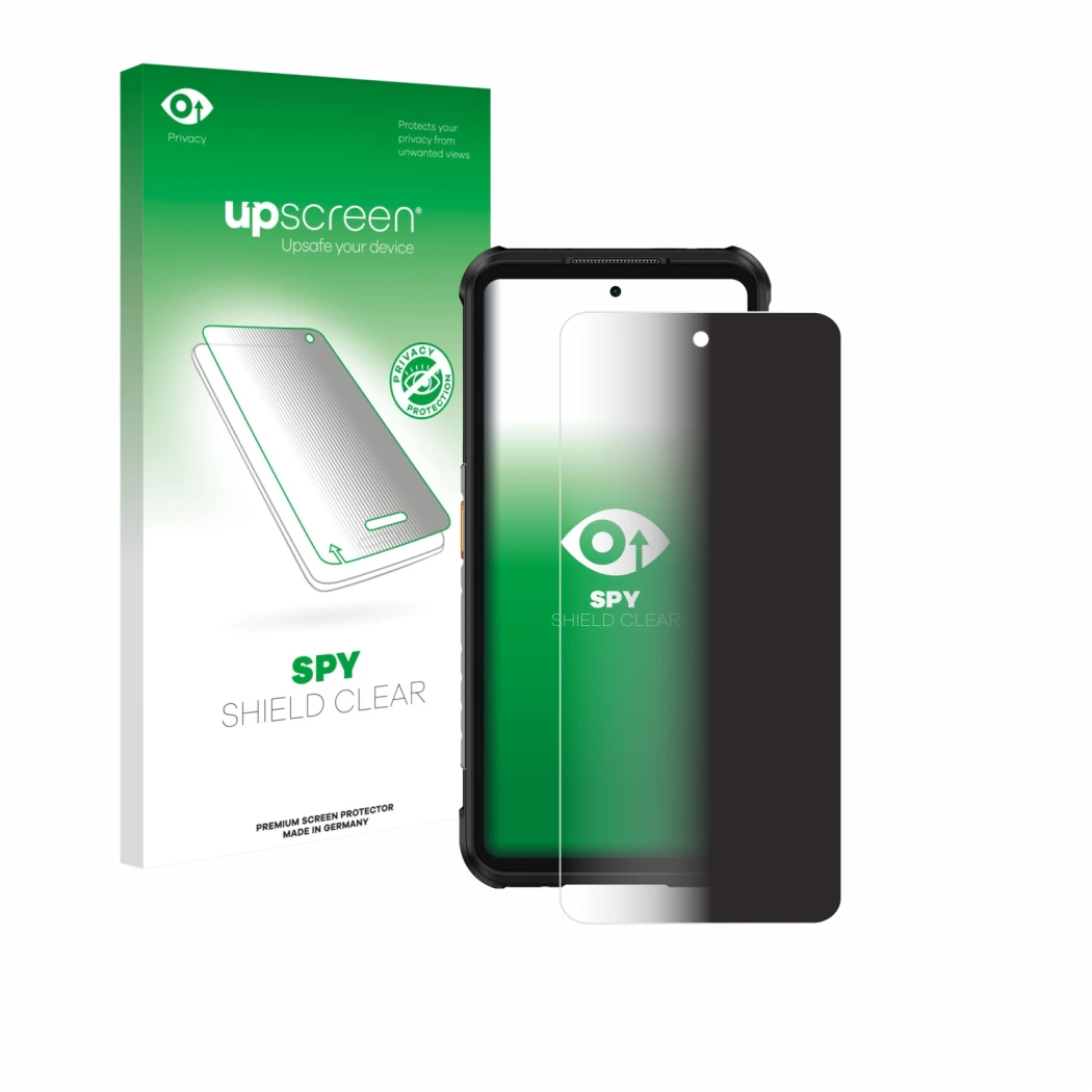 Vorderseite einer Produktverpackung mit dem Markenlogo upscreen. Daneben ist das Gerät Ulefone RugOne Xever 7 Pro mit dem zuge
