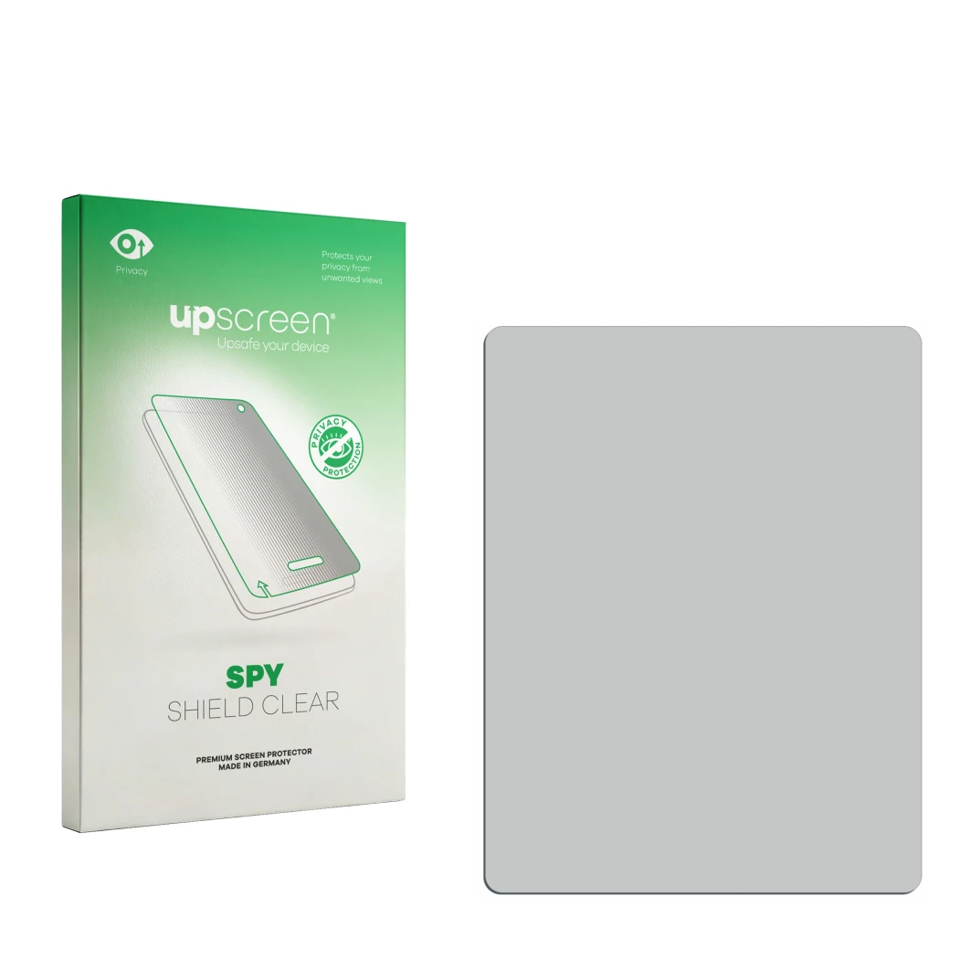 Vorderseite einer Produktverpackung mit dem Markenlogo upscreen. Daneben ist der zugehörige Displayschutz.