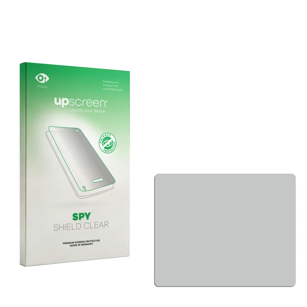 Vorderseite einer Produktverpackung mit dem Markenlogo upscreen. Daneben ist der zugehörige Displayschutz.