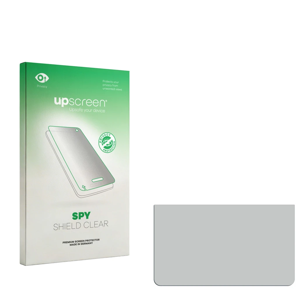 Vorderseite einer Produktverpackung mit dem Markenlogo upscreen. Daneben ist der zugehörige Displayschutz.