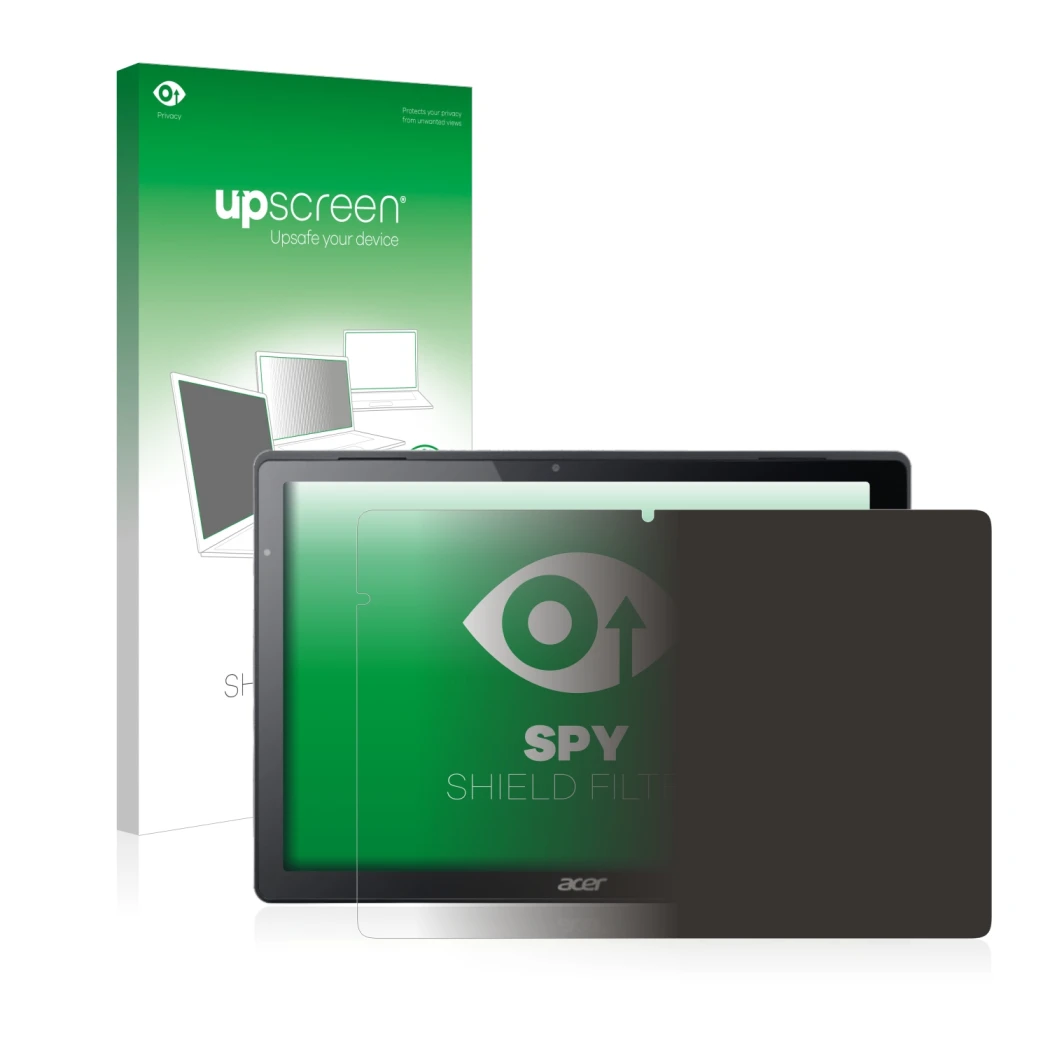 Vorderseite einer Produktverpackung mit dem Markenlogo upscreen. Daneben ist das Gerät Acer Switch Alpha 12 mit dem zugehörige