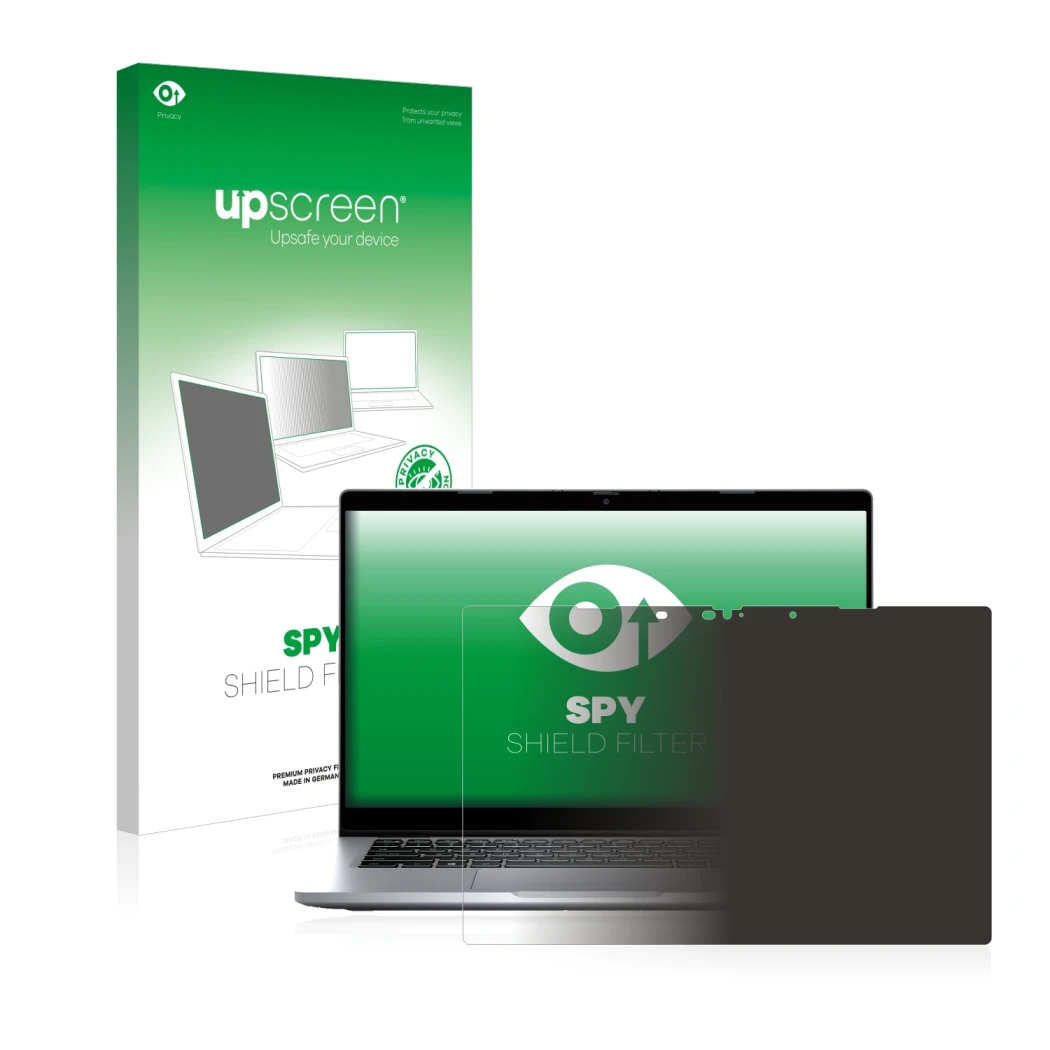 Vorderseite einer Produktverpackung mit dem Markenlogo upscreen. Daneben ist das Gerät Dell Latitude 5320 Non-Touch mit dem zu