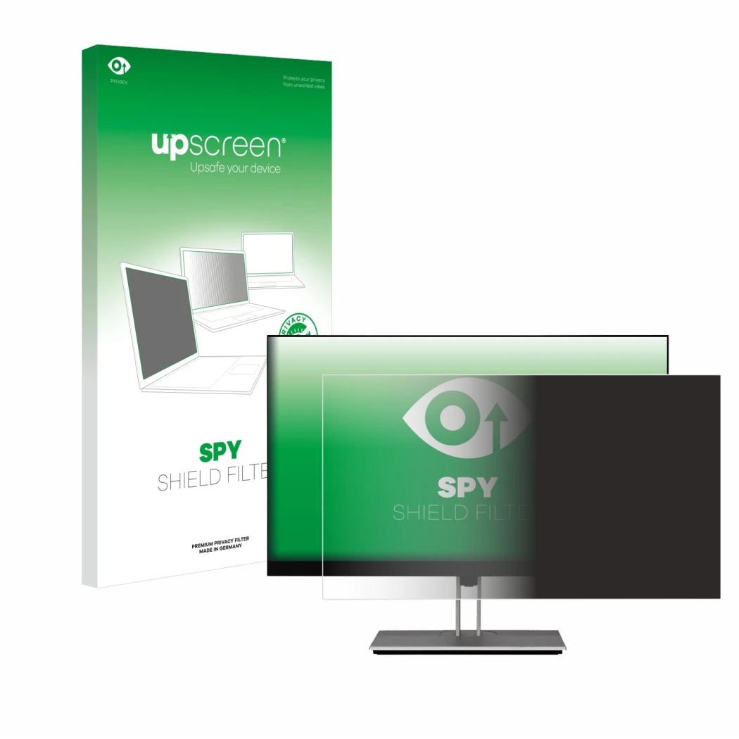 Vorderseite einer Produktverpackung mit dem Markenlogo upscreen. Daneben ist das Gerät HP E24 G4 mit dem zugehörigen Displaysc