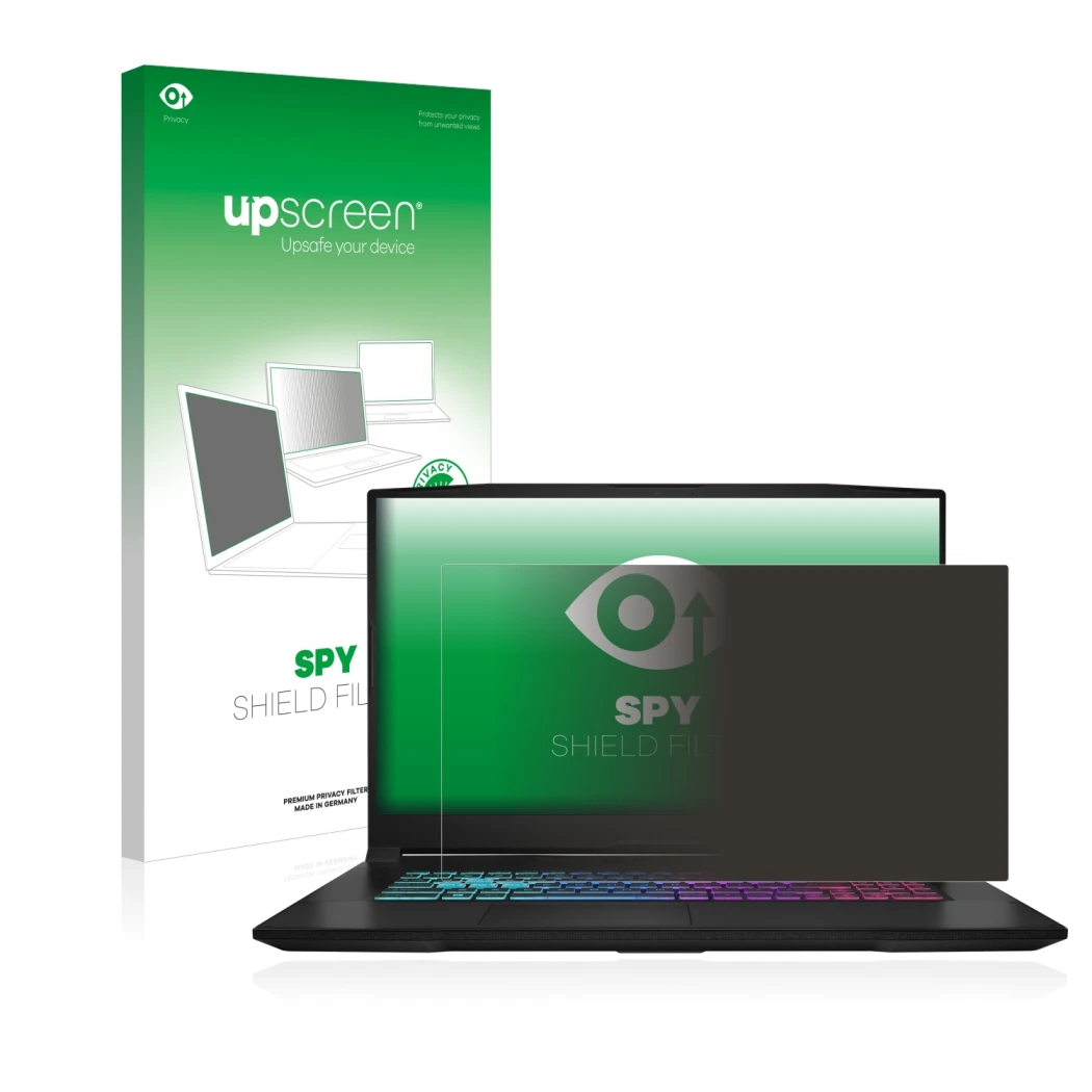 Vorderseite einer Produktverpackung mit dem Markenlogo upscreen. Daneben ist das Gerät MSI Katana 17 B13V mit dem zugehörigen