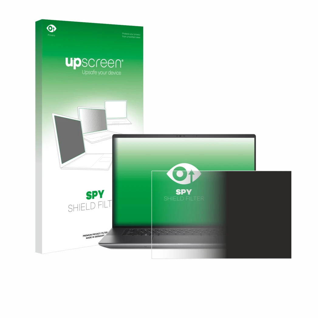 Vorderseite einer Produktverpackung mit dem Markenlogo upscreen. Daneben ist das Gerät Dell Precision 5680 Workstation mit dem