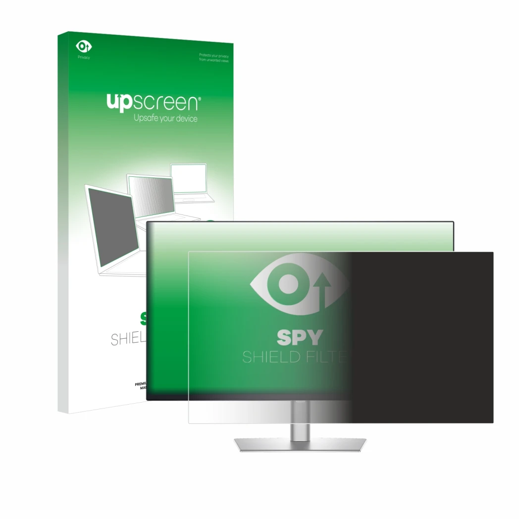 Vorderseite einer Produktverpackung mit dem Markenlogo upscreen. Daneben ist das Gerät Dell Professional P2425H mit dem zugehö