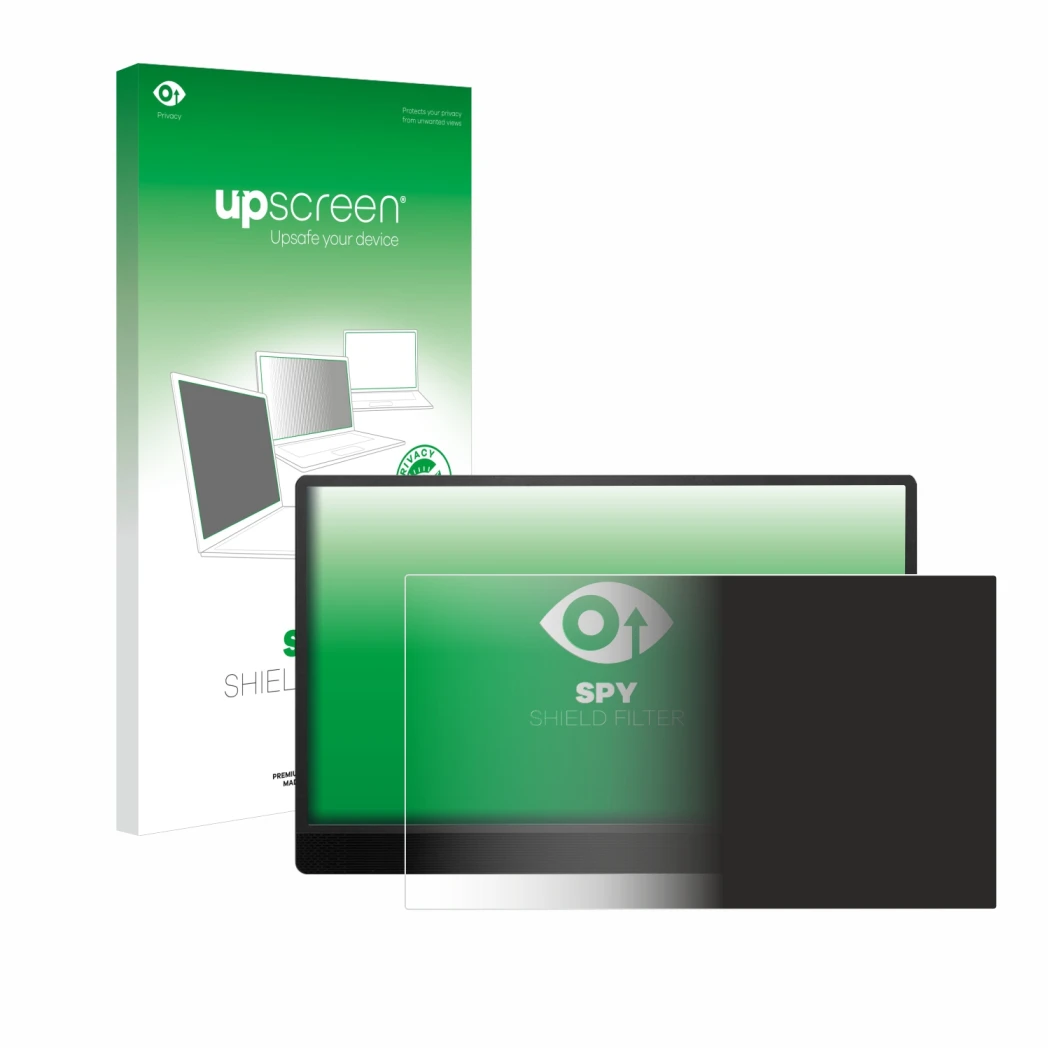 Vorderseite einer Produktverpackung mit dem Markenlogo upscreen. Daneben ist das Gerät MSI Pro MP161 E2 mit dem zugehörigen Di