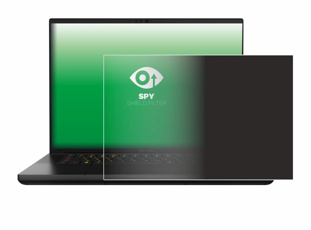 Abbildung des Geräts Razer Blade 16 2024 mit einer Vielzahl des Displayschutzes.