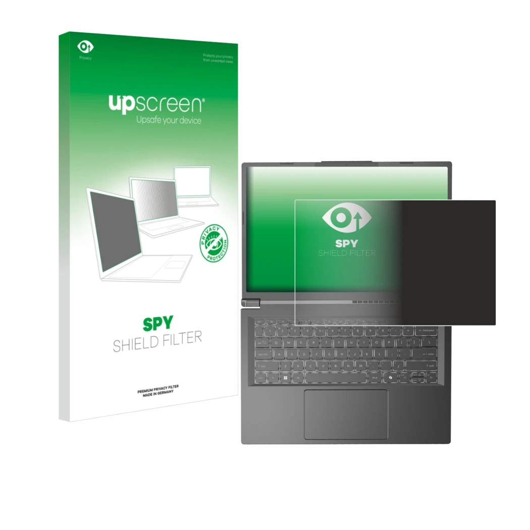 Vorderseite einer Produktverpackung mit dem Markenlogo upscreen. Daneben ist das Gerät Acer Aspire 14 AI mit dem zugehörigen D
