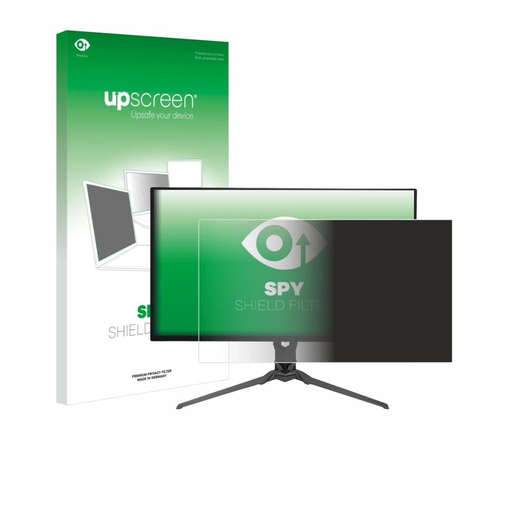 Vorderseite einer Produktverpackung mit dem Markenlogo upscreen. Daneben ist das Gerät Acer Predator X32 X2 mit dem zugehörige