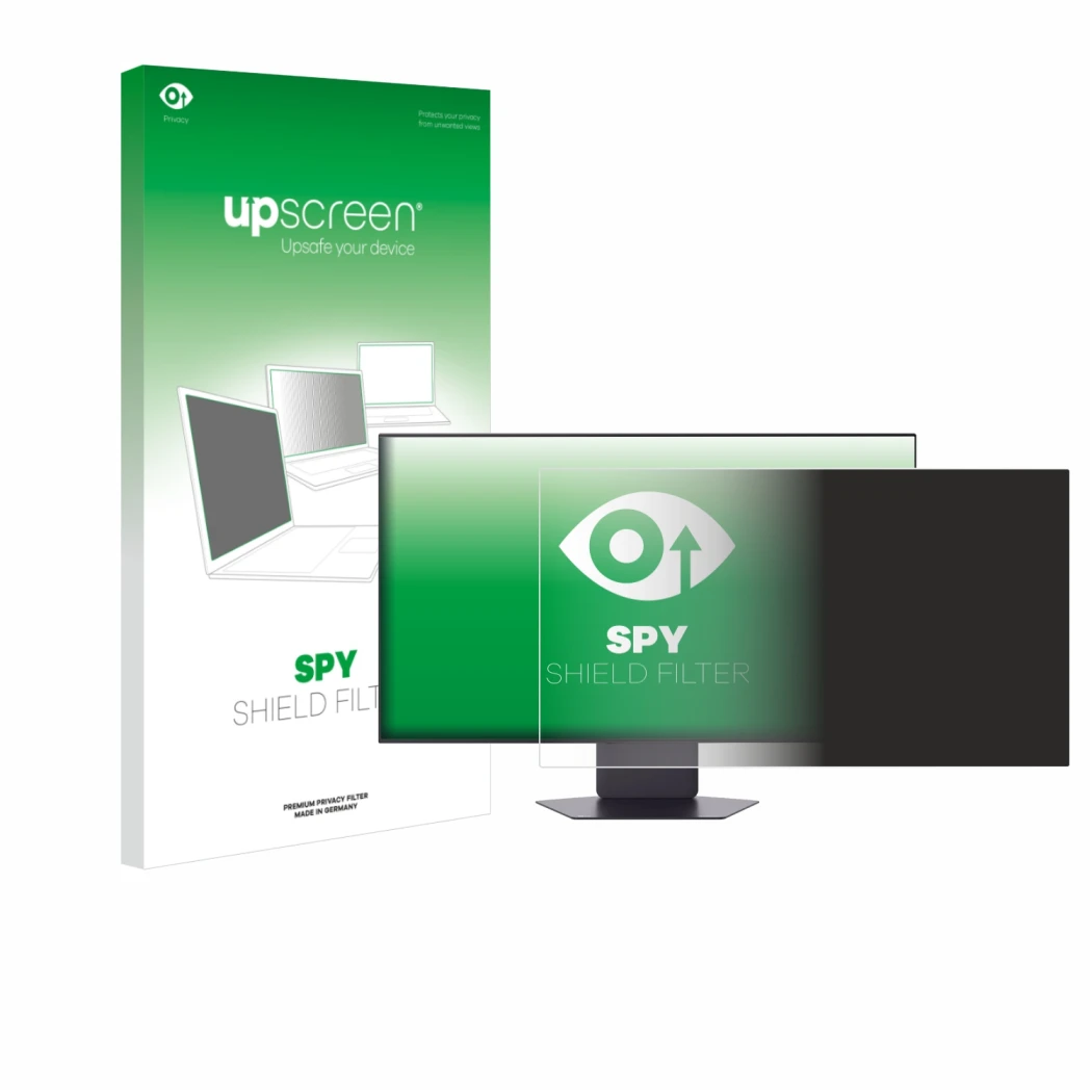 Vorderseite einer Produktverpackung mit dem Markenlogo upscreen. Daneben ist das Gerät LG UltraGear 32GX850A mit dem zugehörig