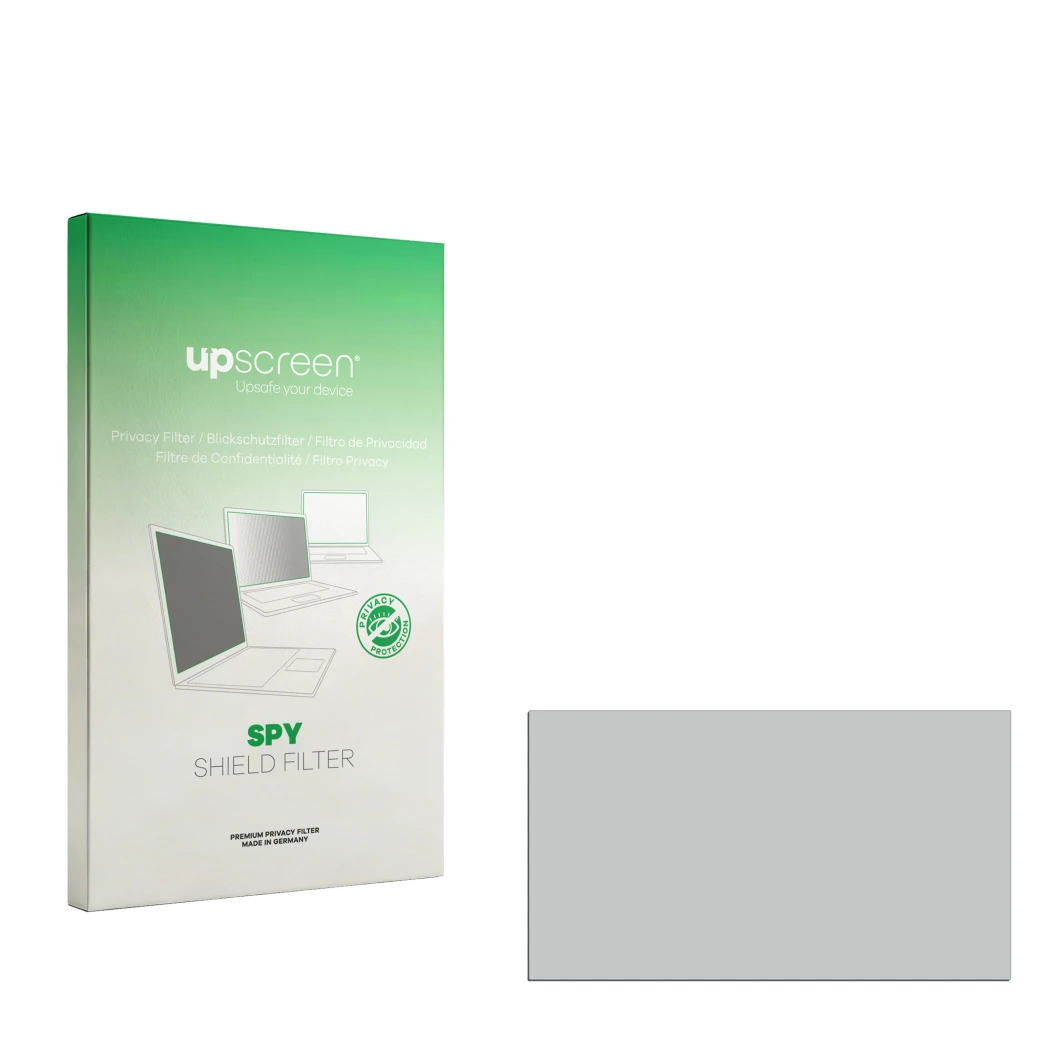 Vorderseite einer Produktverpackung mit dem Markenlogo upscreen. Daneben ist der zugehörige Displayschutz.
