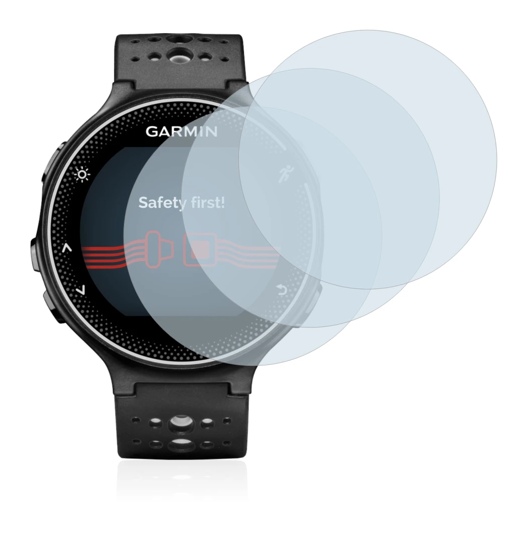 Abbildung des Geräts Garmin Forerunner 230 mit einer Vielzahl des Displayschutzes.