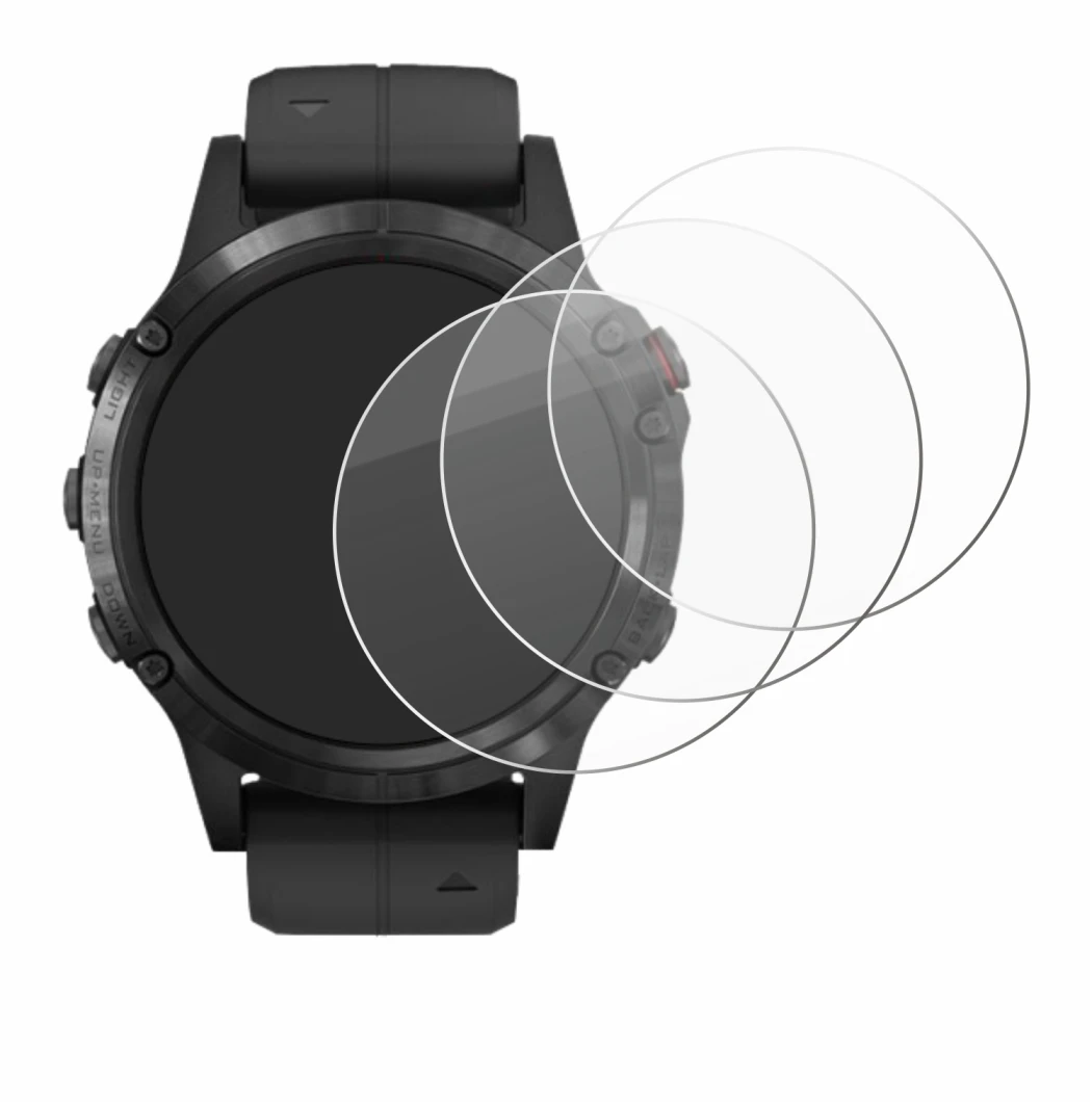 Abbildung des Geräts Garmin Fenix 5 Plus (47 mm) mit einer Vielzahl des Displayschutzes.