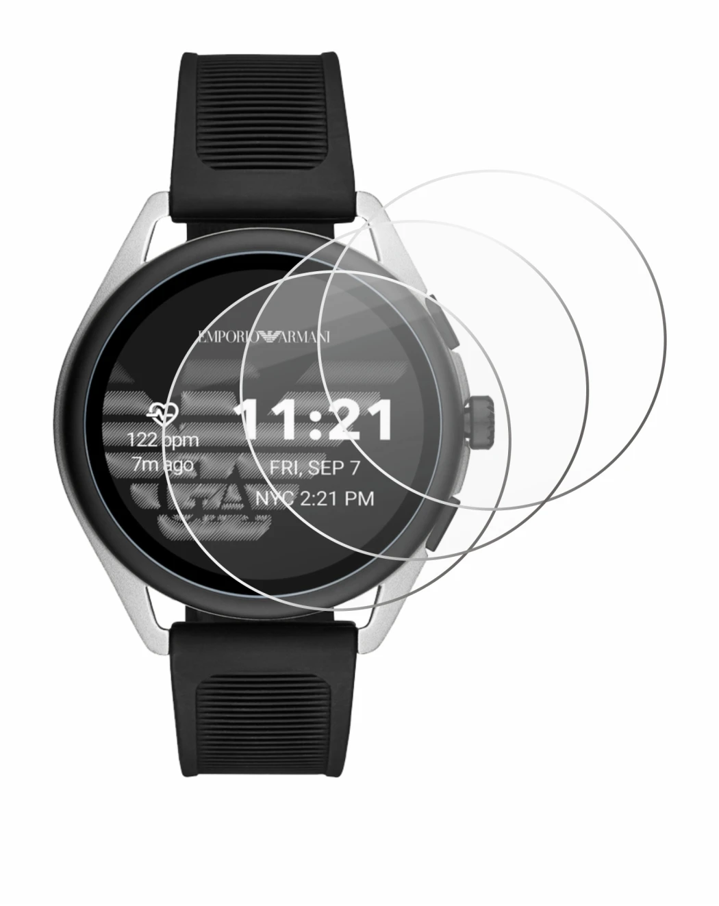 Abbildung des Geräts Emporio Armani Connected Smartwatch 3 mit einer Vielzahl des Displayschutzes.