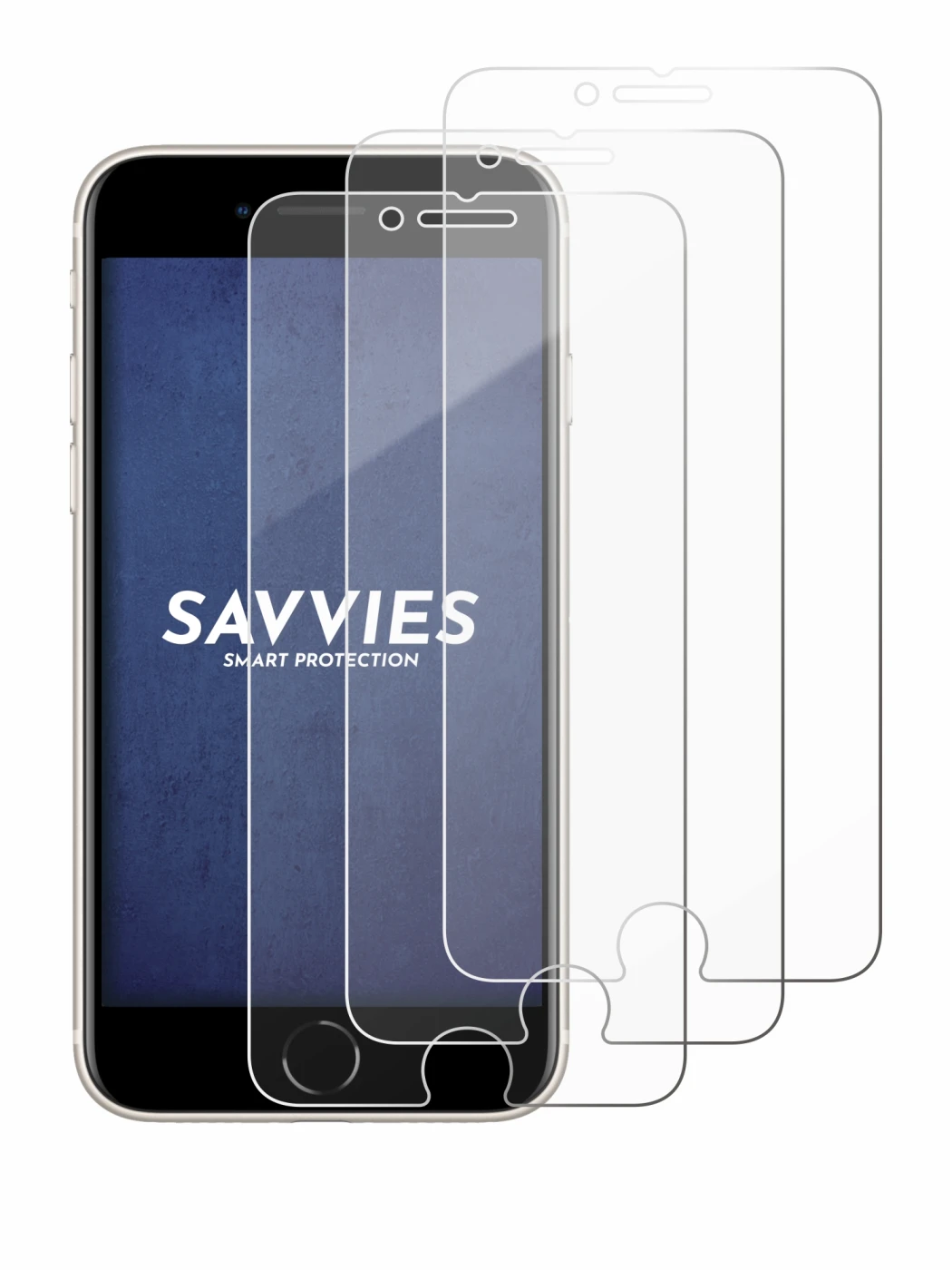 Abbildung des Geräts Apple iPhone SE 3 2022 mit einer Vielzahl des Displayschutzes.