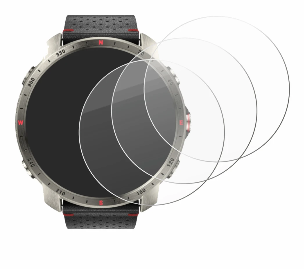 Abbildung des Geräts Polar Grit X Pro Titan mit einer Vielzahl des Displayschutzes.