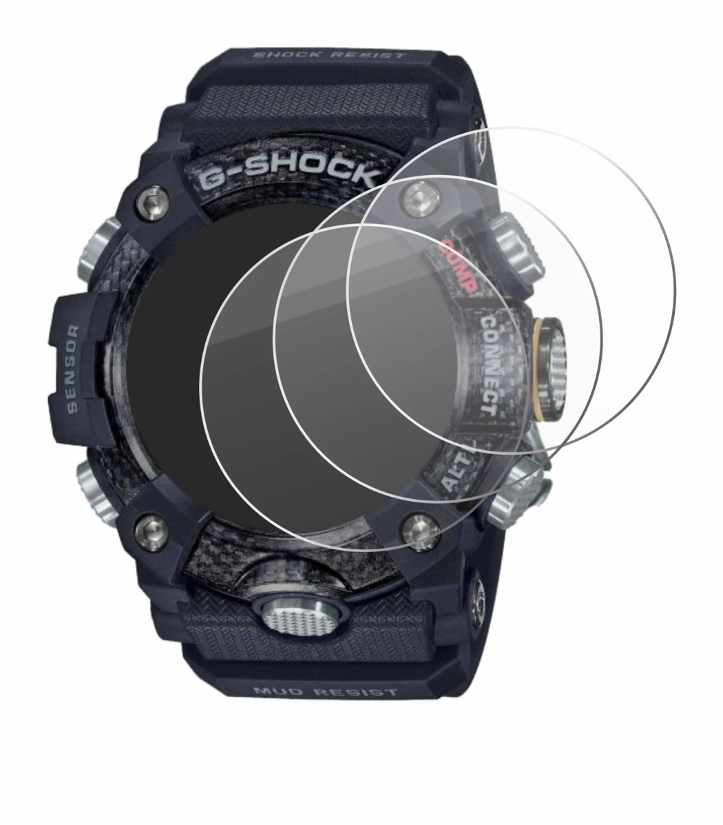 Abbildung des Geräts Casio G-Shock Mudmaster GG-B100-1AER mit einer Vielzahl des Displayschutzes.