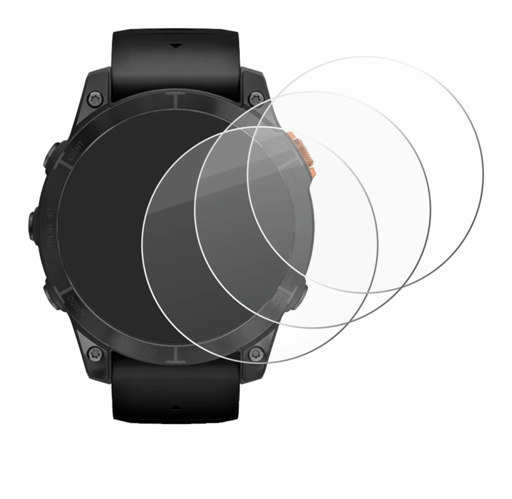 Abbildung des Geräts Garmin Fenix 7 Pro Solar (47 mm) mit einer Vielzahl des Displayschutzes.