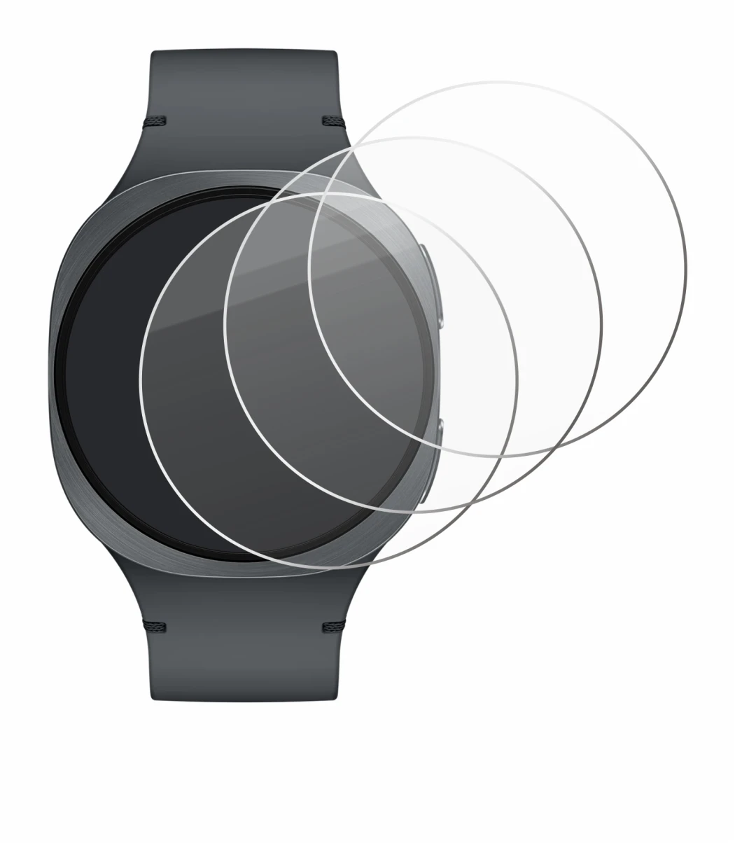 Abbildung des Geräts Samsung Galaxy Watch 8 (40 mm) mit einer Vielzahl des Displayschutzes.