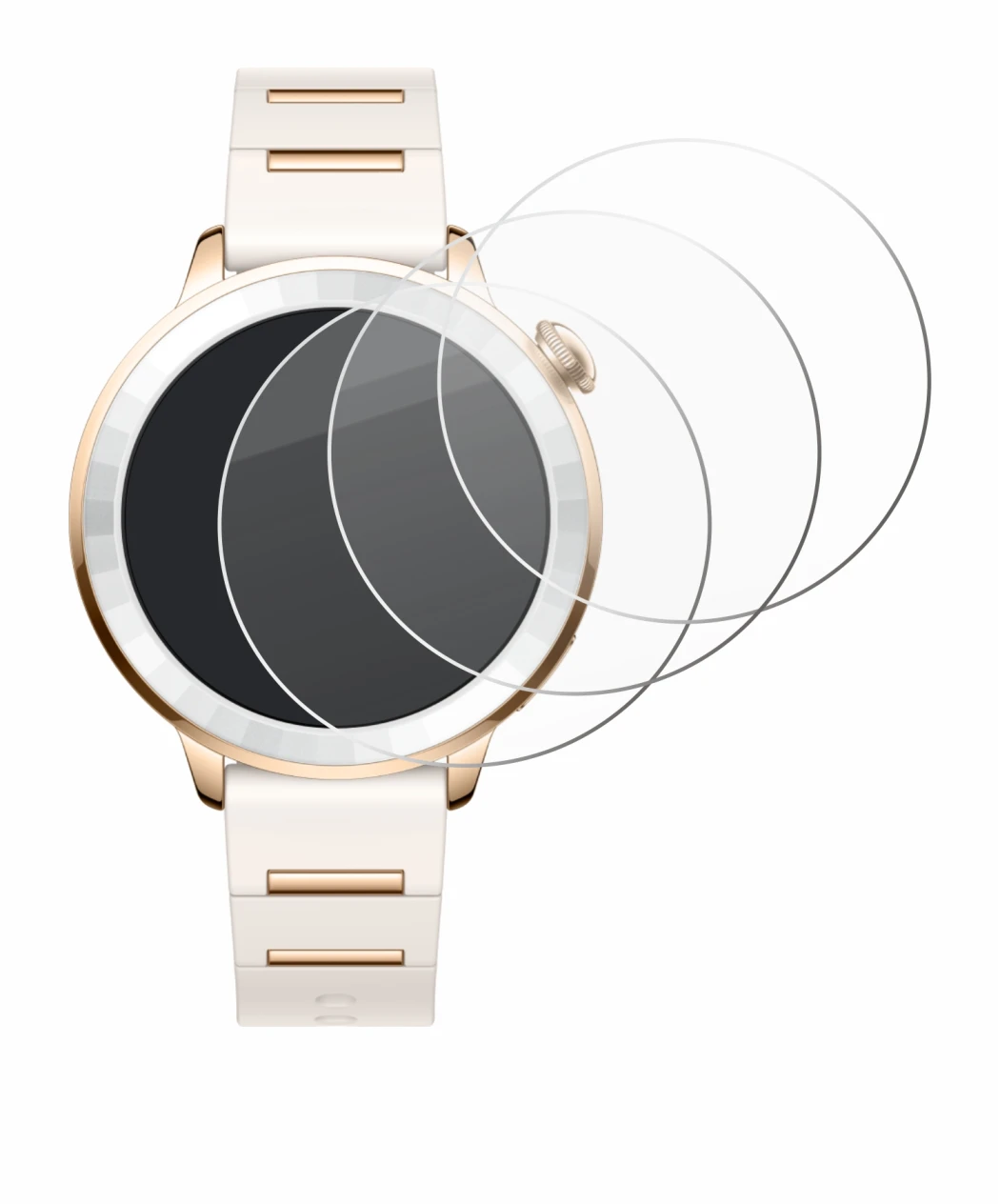 Abbildung des Geräts Oppo Watch X3 Mini mit einer Vielzahl des Displayschutzes.