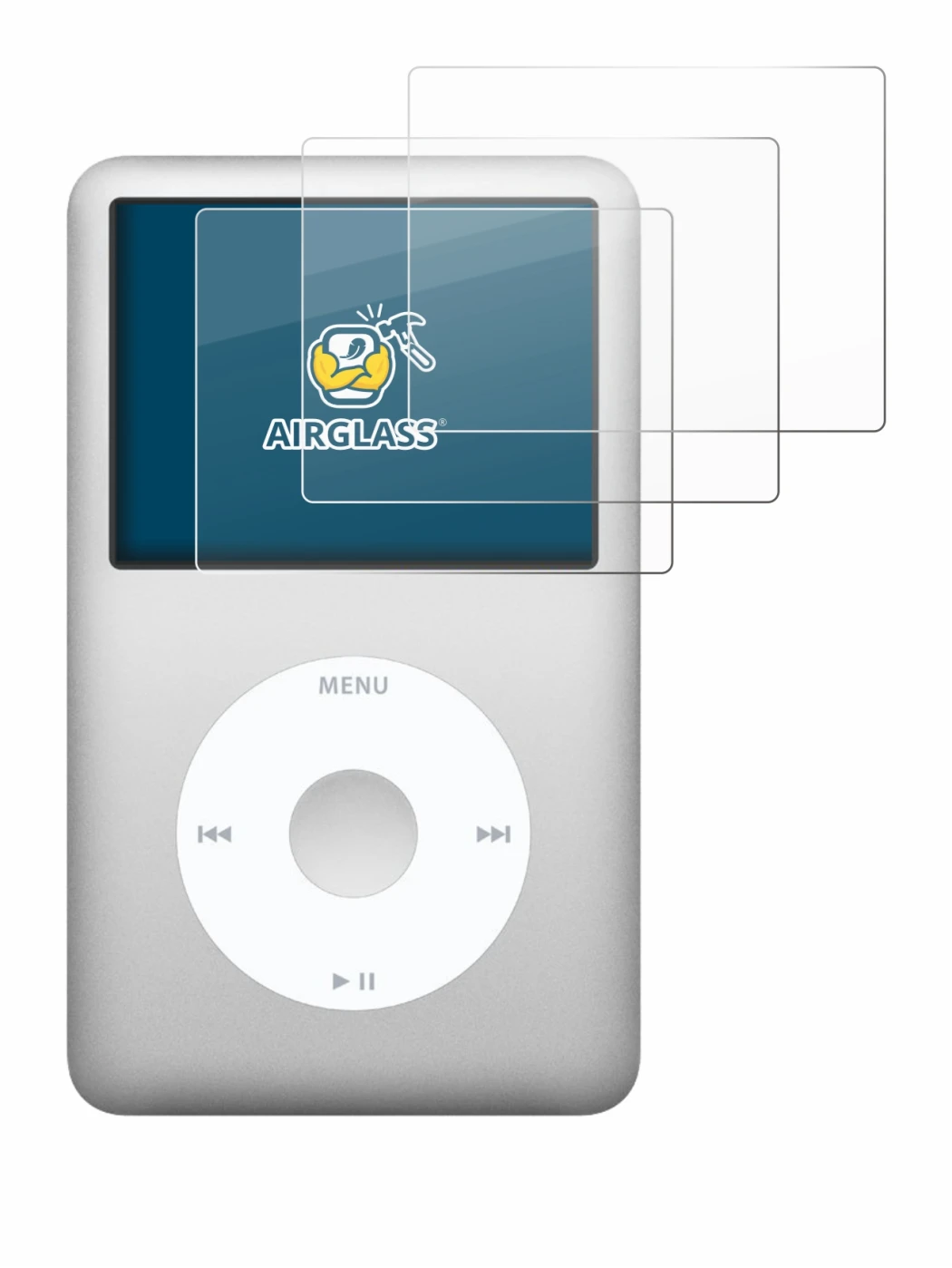 Abbildung des Geräts Apple iPod classic 160 GB (7. Gen.) mit einer Vielzahl des Displayschutzes.