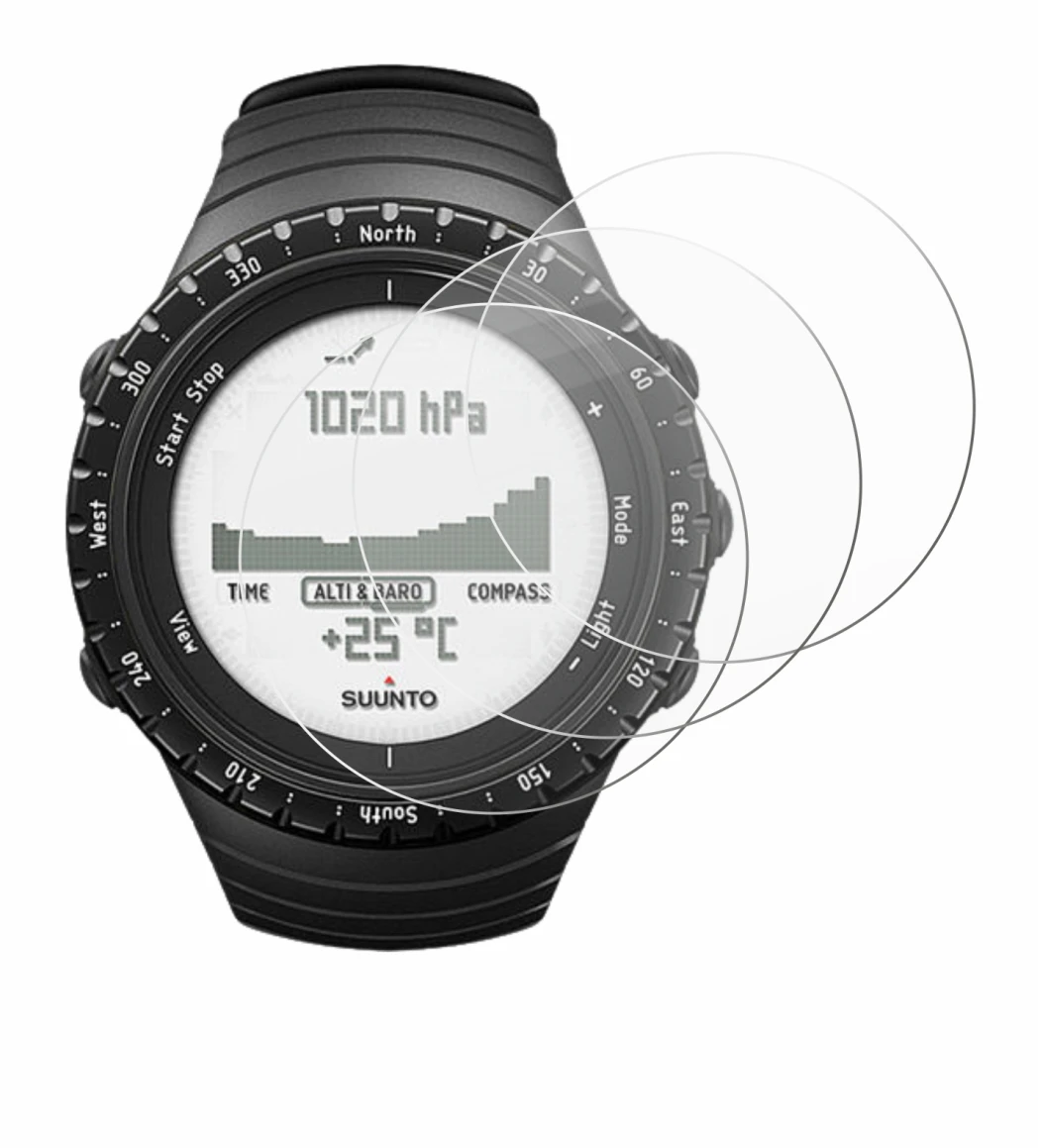 Abbildung des Geräts Suunto Core Regular Black mit einer Vielzahl des Displayschutzes.
