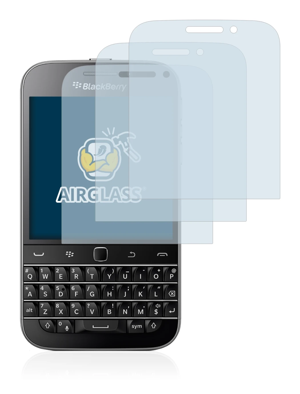 Abbildung des Geräts Blackberry Classic Q20 mit einer Vielzahl des Displayschutzes.