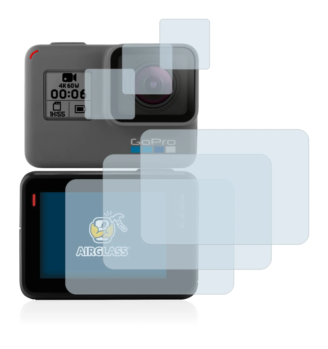 Abbildung des Geräts GoPro Hero 5 Black mit einer Vielzahl des Displayschutzes.