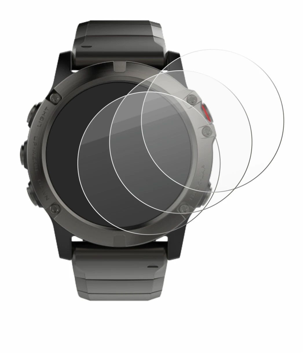 Abbildung des Geräts Garmin Fenix 5X (51 mm) mit einer Vielzahl des Displayschutzes.