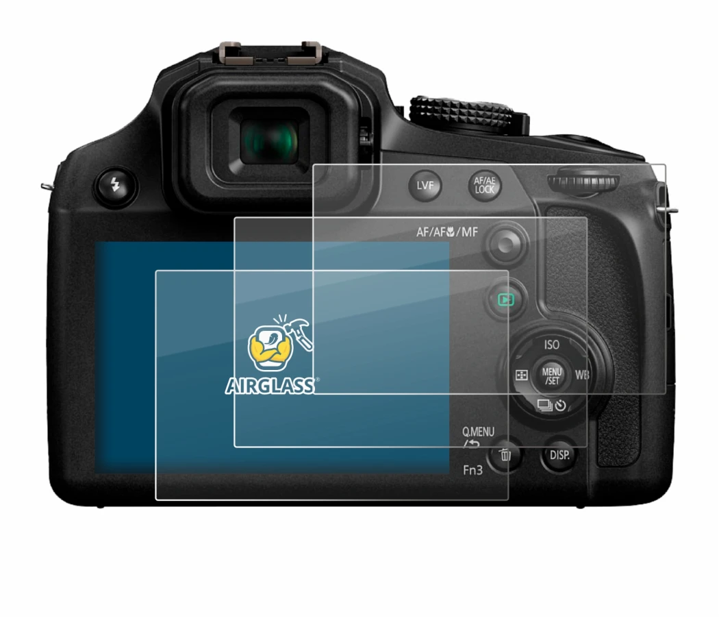 Abbildung des Geräts Panasonic Lumix DC-FZ82 mit einer Vielzahl des Displayschutzes.