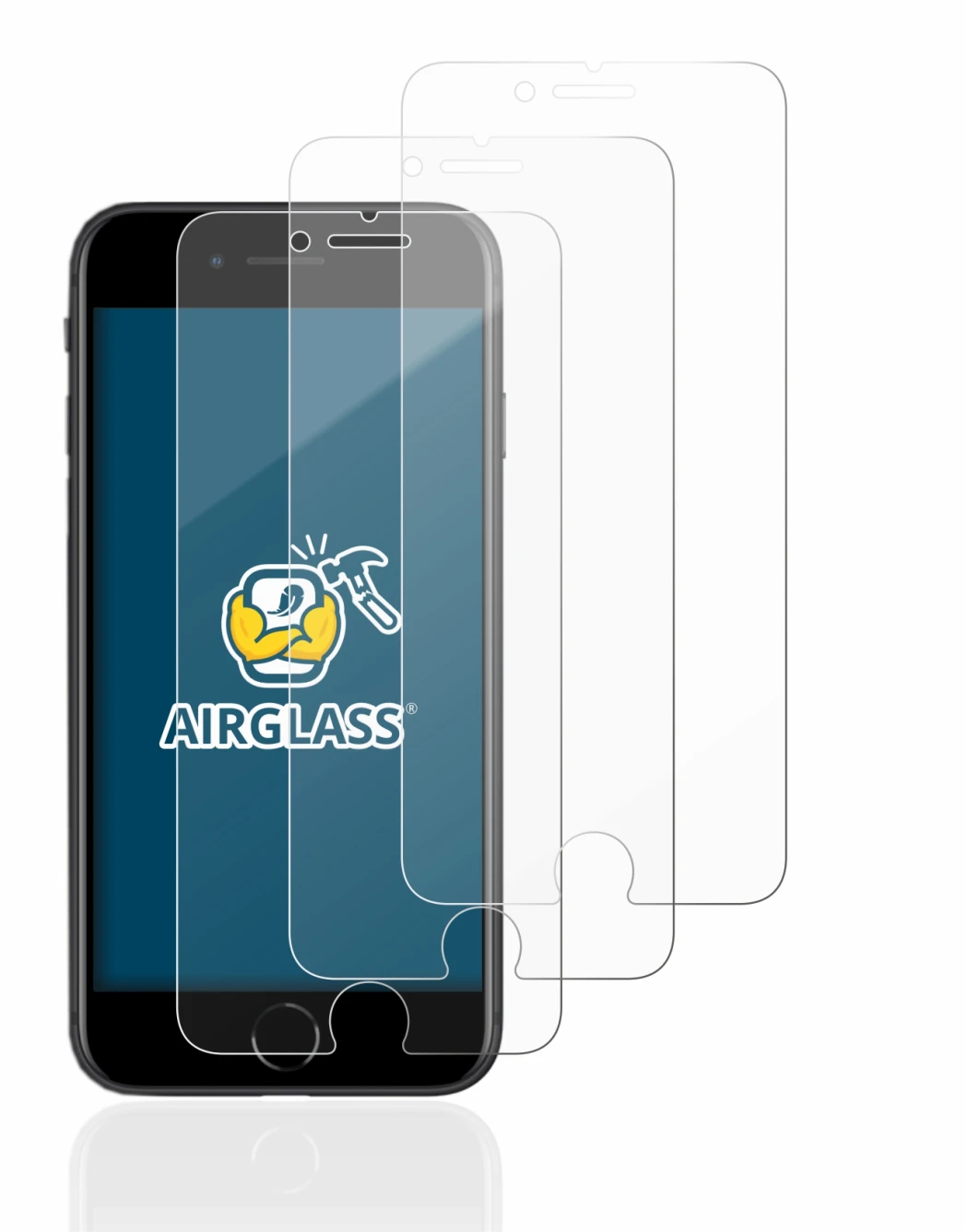 Abbildung des Geräts Apple iPhone SE 2 2020 mit einer Vielzahl des Displayschutzes.