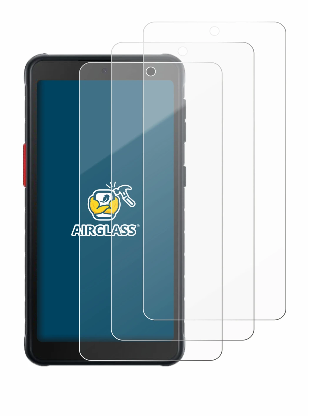 Abbildung des Geräts Samsung Galaxy XCover 5 mit einer Vielzahl des Displayschutzes.
