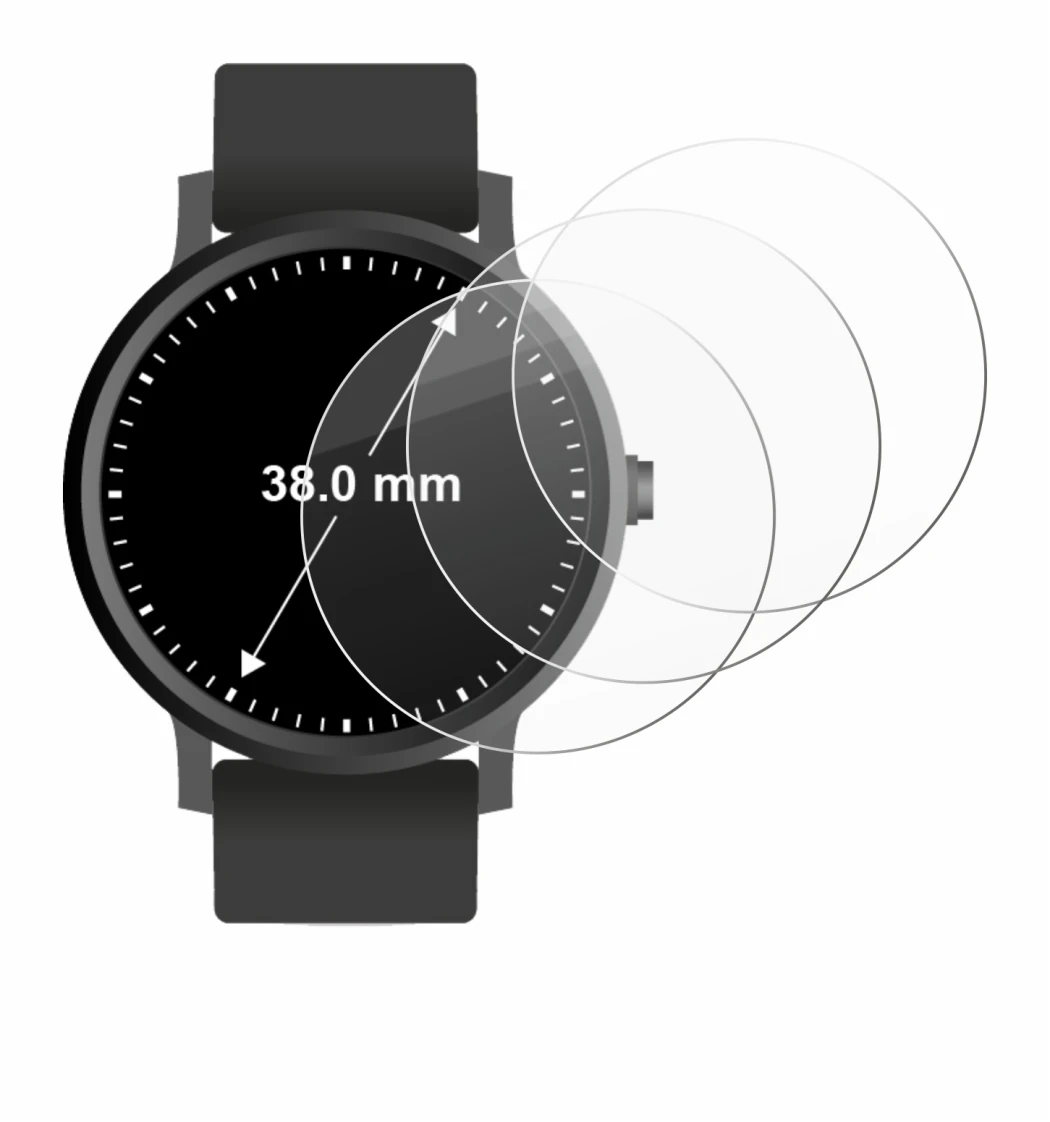 Abbildung des Geräts Kreisrunde Displays (ø: 38 mm) mit einer Vielzahl des Displayschutzes.