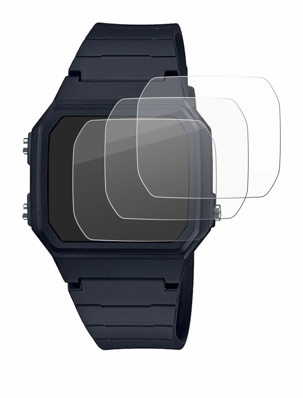 Abbildung des Geräts Casio Unisex F-91W mit einer Vielzahl des Displayschutzes.