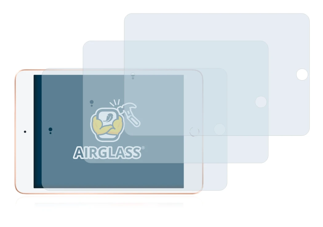 Abbildung des Geräts Apple iPad Mini 5 2019 (im Querformat, 5. Gen.) mit einer Vielzahl des Displayschutzes.