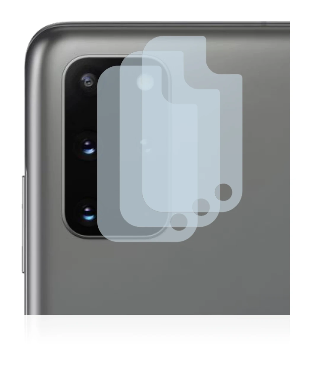 Abbildung des Geräts Samsung Galaxy S20 Plus (NUR Kameraschutz) mit einer Vielzahl des Displayschutzes.