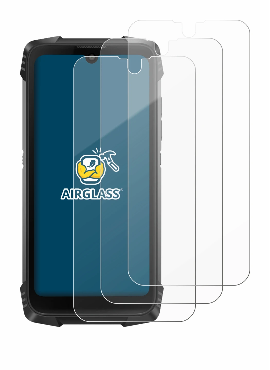 Abbildung des Geräts Blackview BV6900 mit einer Vielzahl des Displayschutzes.