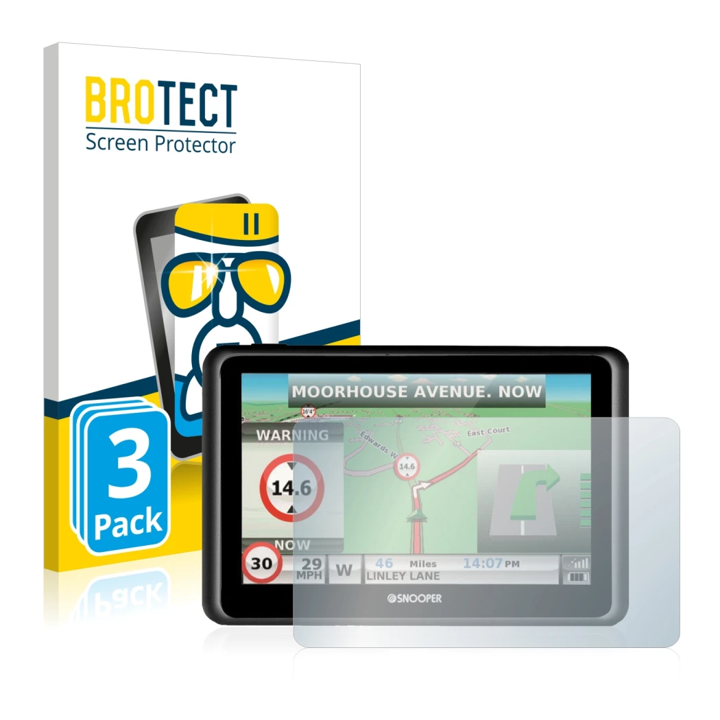 Vorderseite einer Produktverpackung mit dem Markenlogo BROTECT. Daneben ist das Gerät Snooper Truckmate S6900 mit dem zugehöri