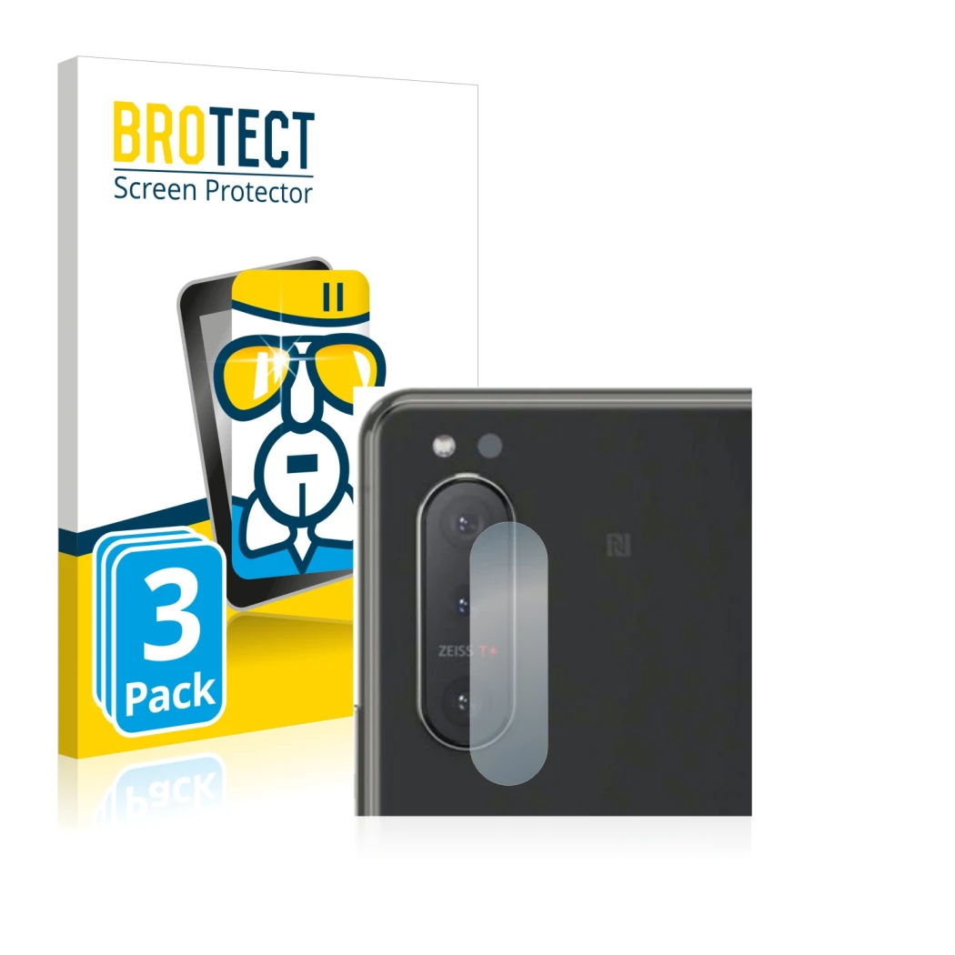 Vorderseite einer Produktverpackung mit dem Markenlogo BROTECT. Daneben ist das Gerät Sony Xperia 5 II (NUR Kameraschutz) mit 