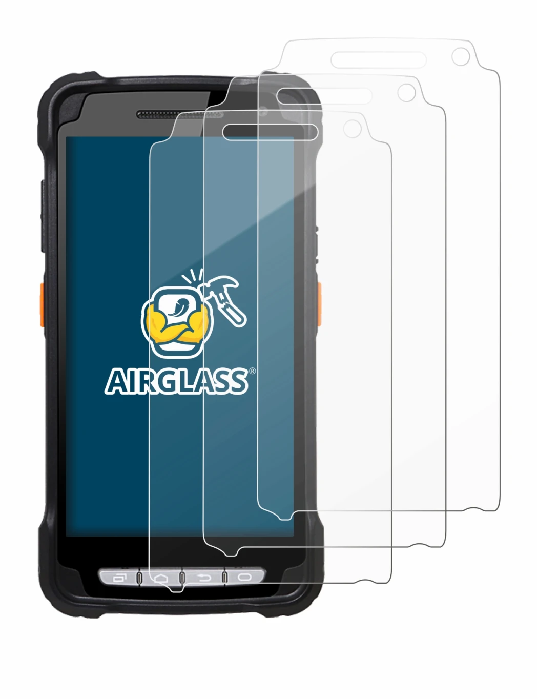 Abbildung des Geräts Point Mobile PM90 mit einer Vielzahl des Displayschutzes.