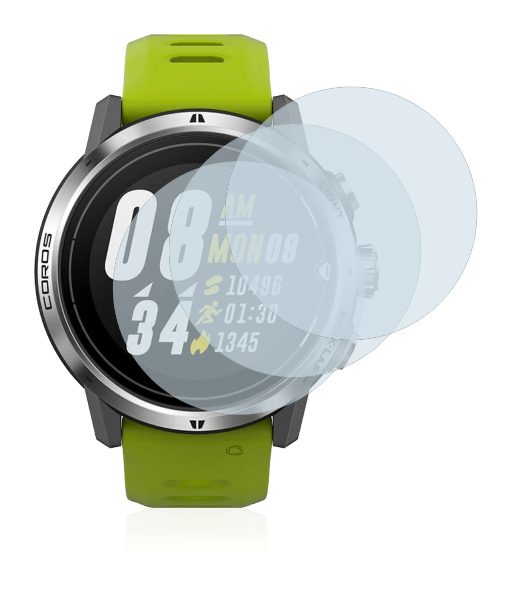Abbildung des Geräts Coros Apex Pro mit einer Vielzahl des Displayschutzes.