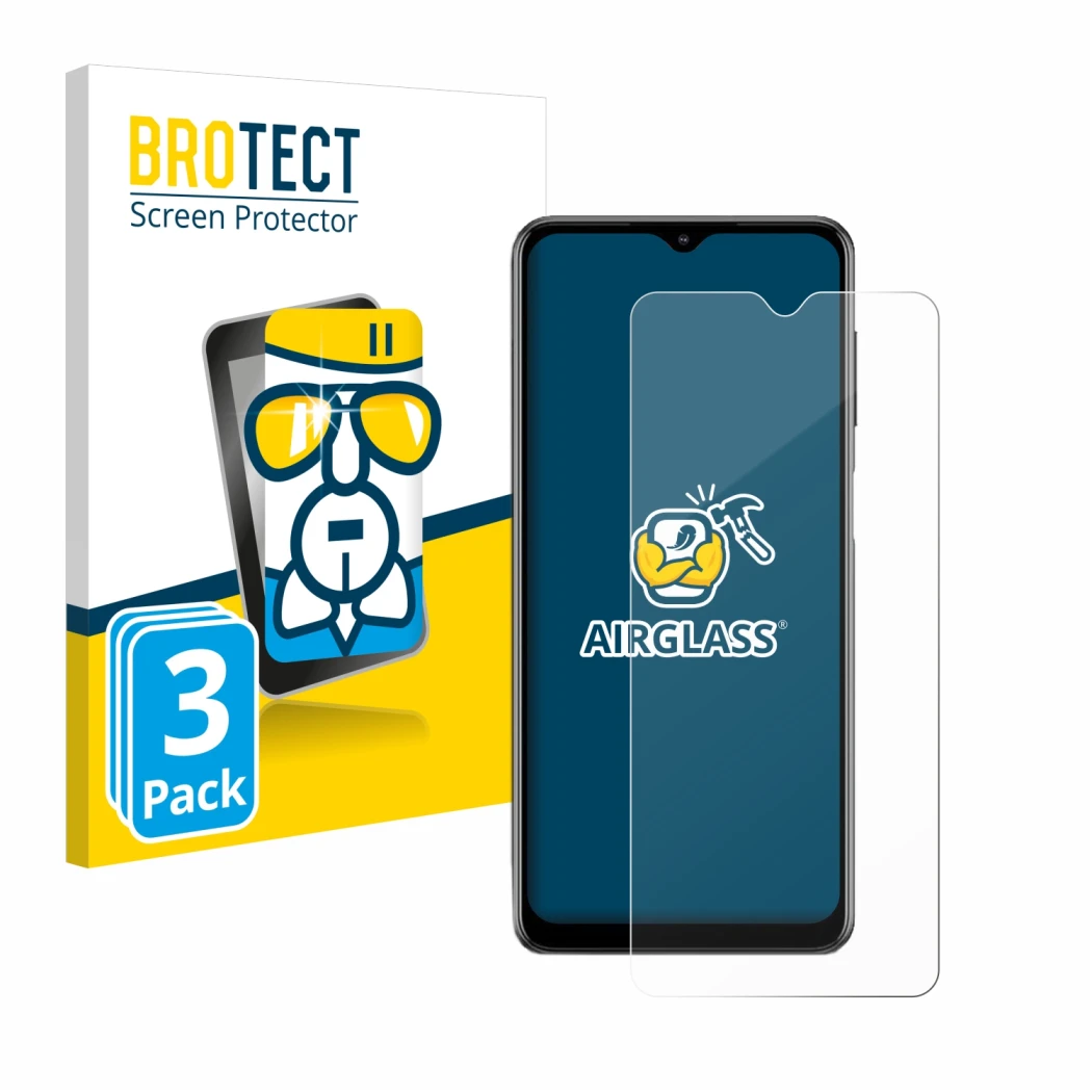 Vorderseite einer Produktverpackung mit dem Markenlogo BROTECT. Daneben ist das Gerät Samsung Galaxy M12 mit dem zugehörigen D