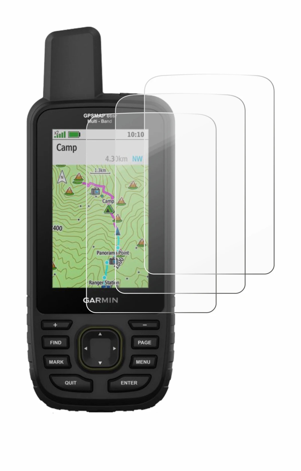 Abbildung des Geräts Garmin GPSMAP 66sr mit einer Vielzahl des Displayschutzes.