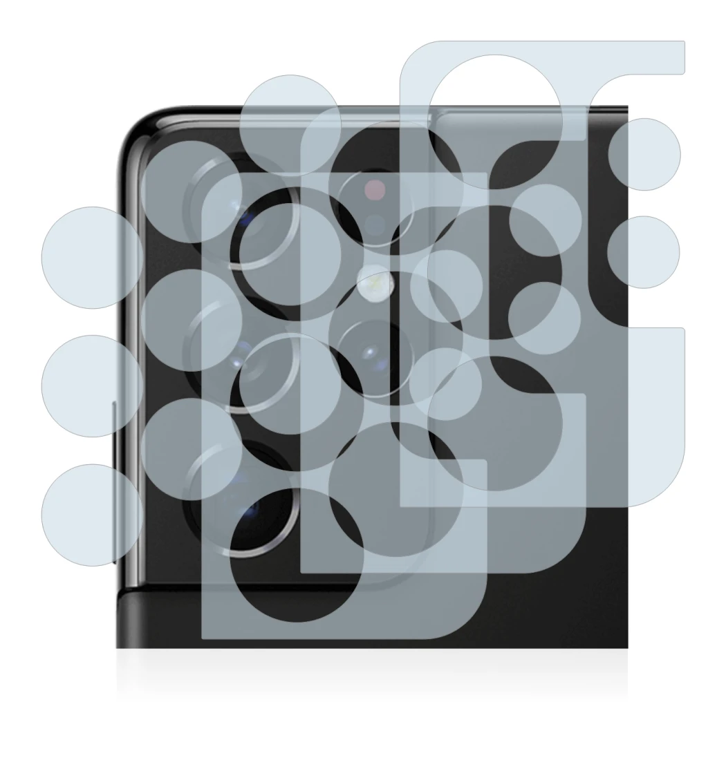 Abbildung des Geräts Samsung Galaxy S21 Ultra 5G (NUR Kameraschutz) mit einer Vielzahl des Displayschutzes.