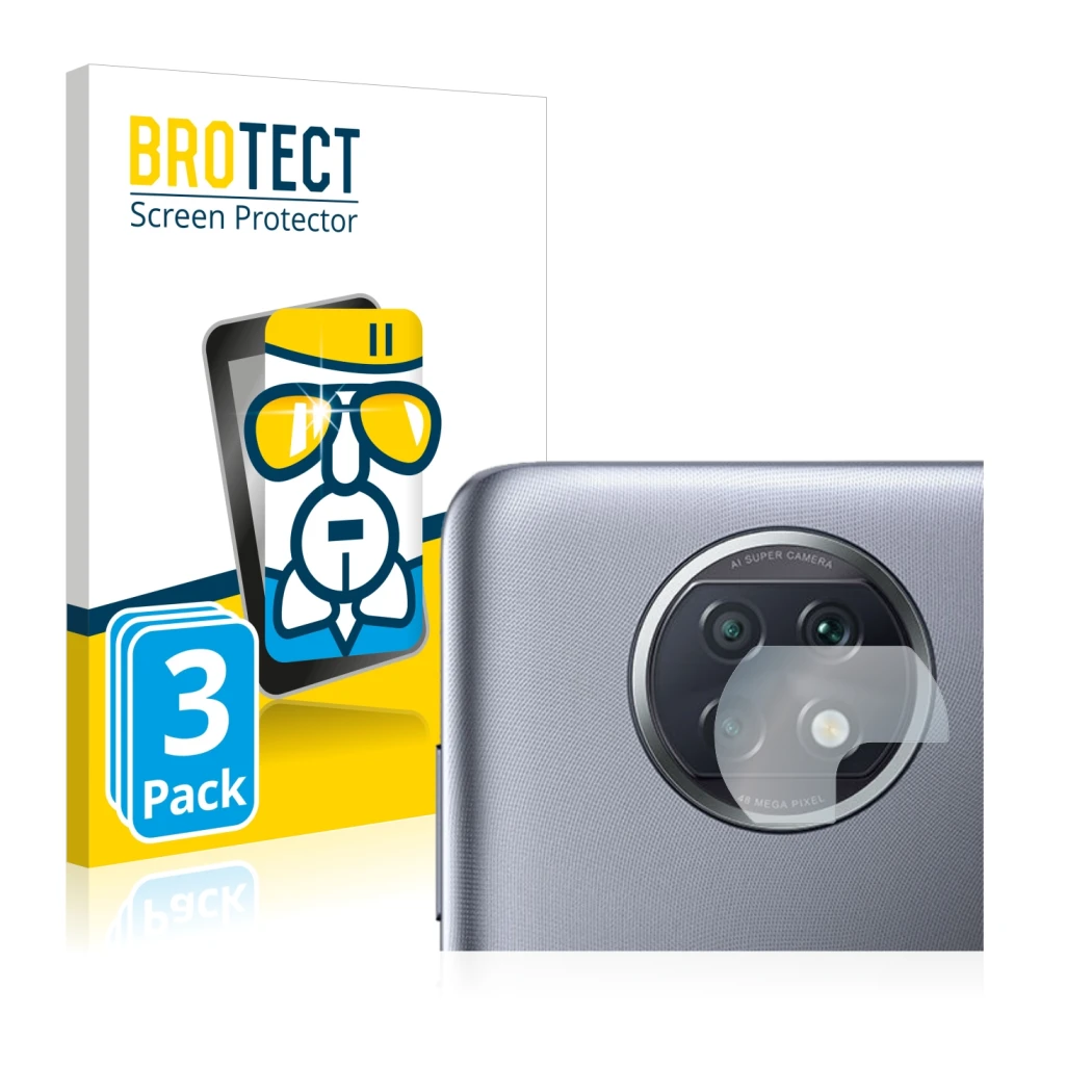 Vorderseite einer Produktverpackung mit dem Markenlogo BROTECT. Daneben ist das Gerät Xiaomi Redmi Note 9T 5G (NUR Kameraschut