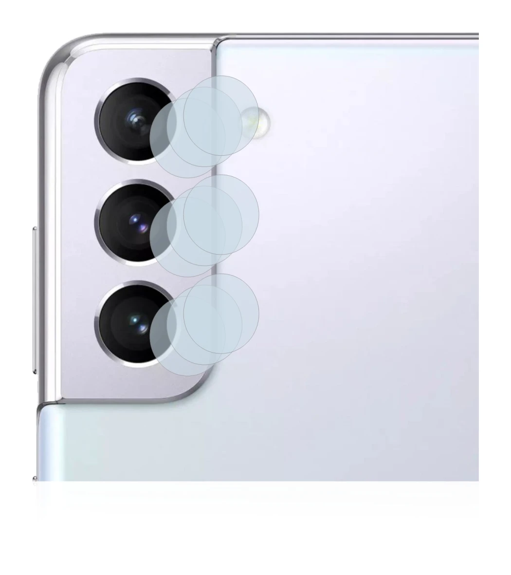 Abbildung des Geräts Samsung Galaxy S21 (NUR Kameraschutz) mit einer Vielzahl des Displayschutzes.